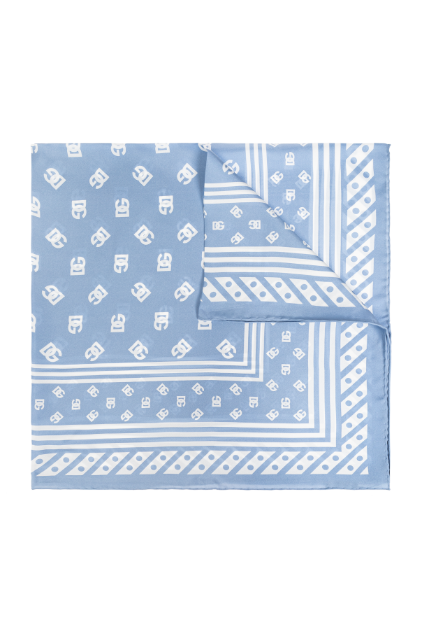 Dolce & Gabbana Blue Patterned Silk Square Handkerchief Scarf
